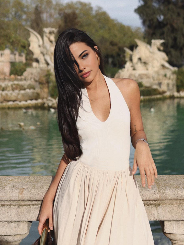 Robe Halter Sans Dos à Poches
