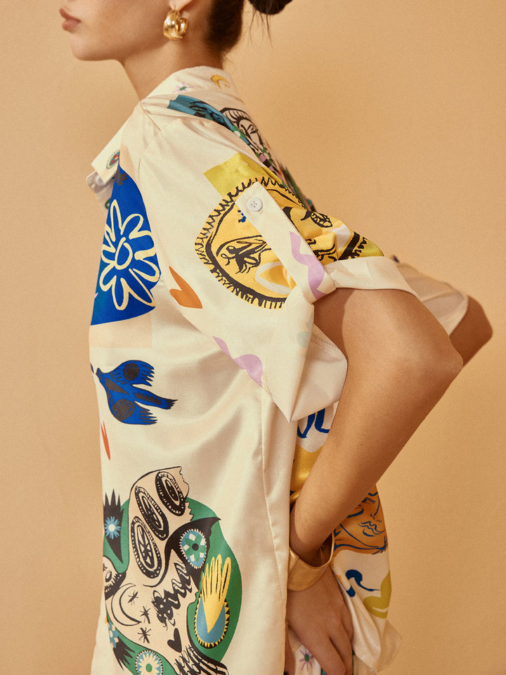 Ensemble Pantalon à Revers Graffiti Satiné