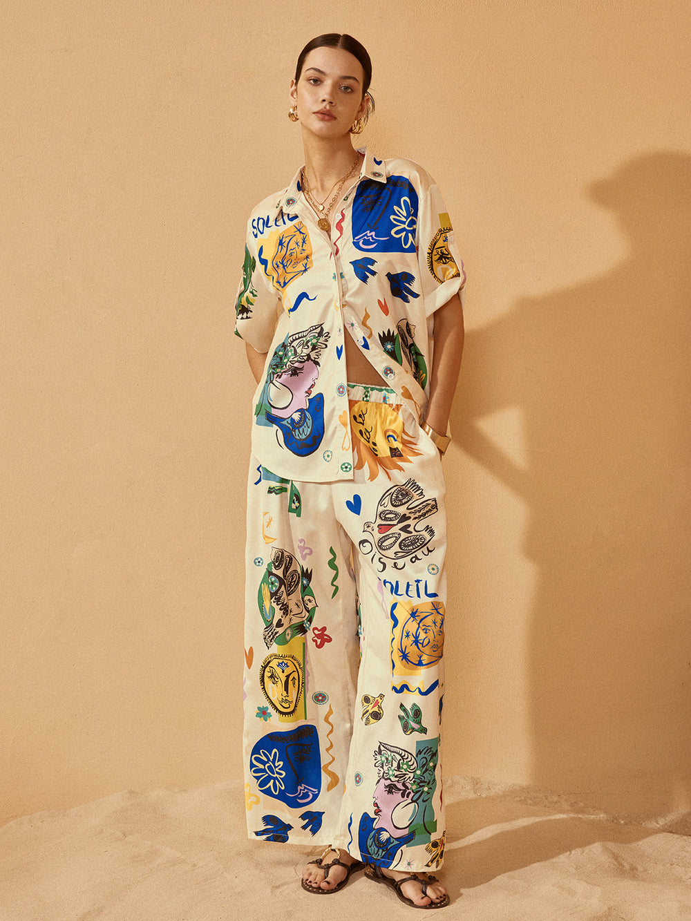 Ensemble Pantalon à Revers Graffiti Satiné
