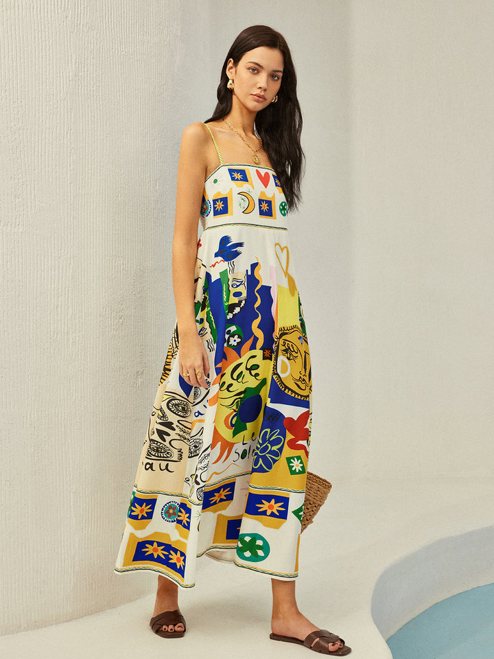 Robe longue Cami à imprimé intégral multicolore