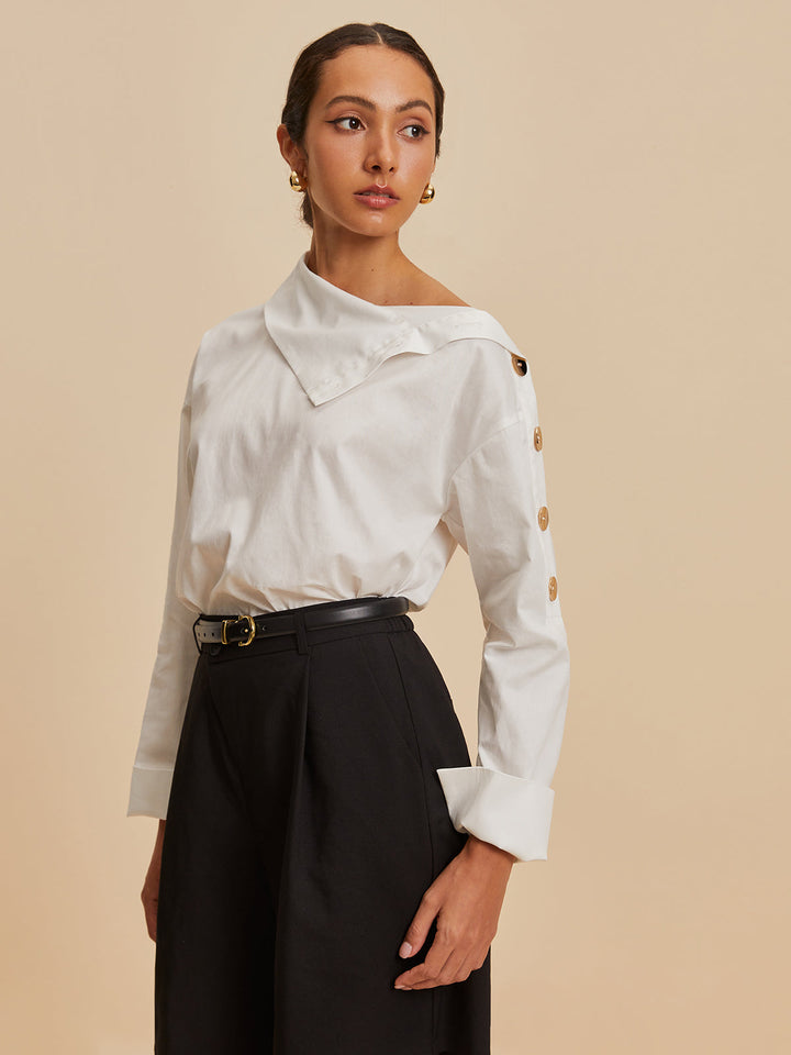 Chemise Boutonnée Métallique Coton Asymétrique