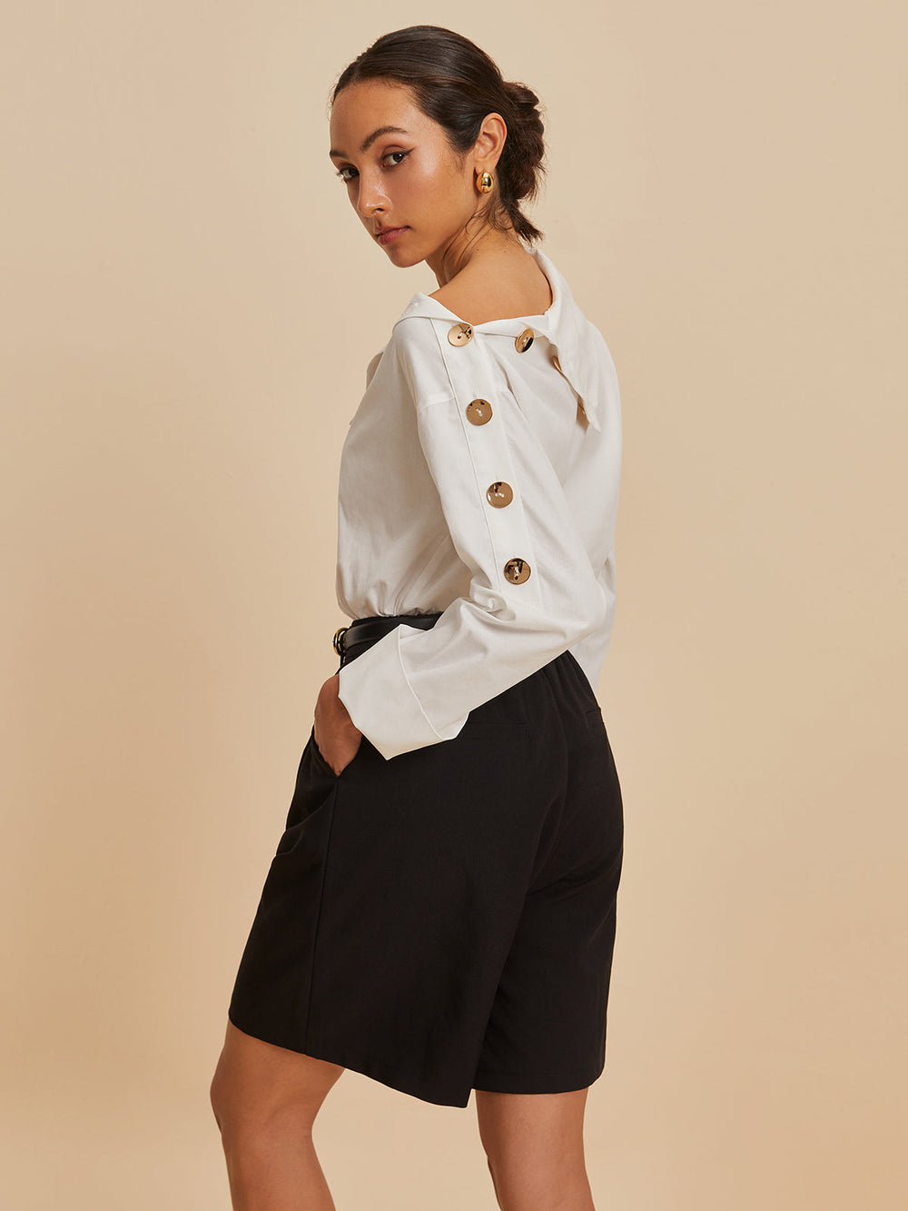 Chemise Boutonnée Métallique Coton Asymétrique