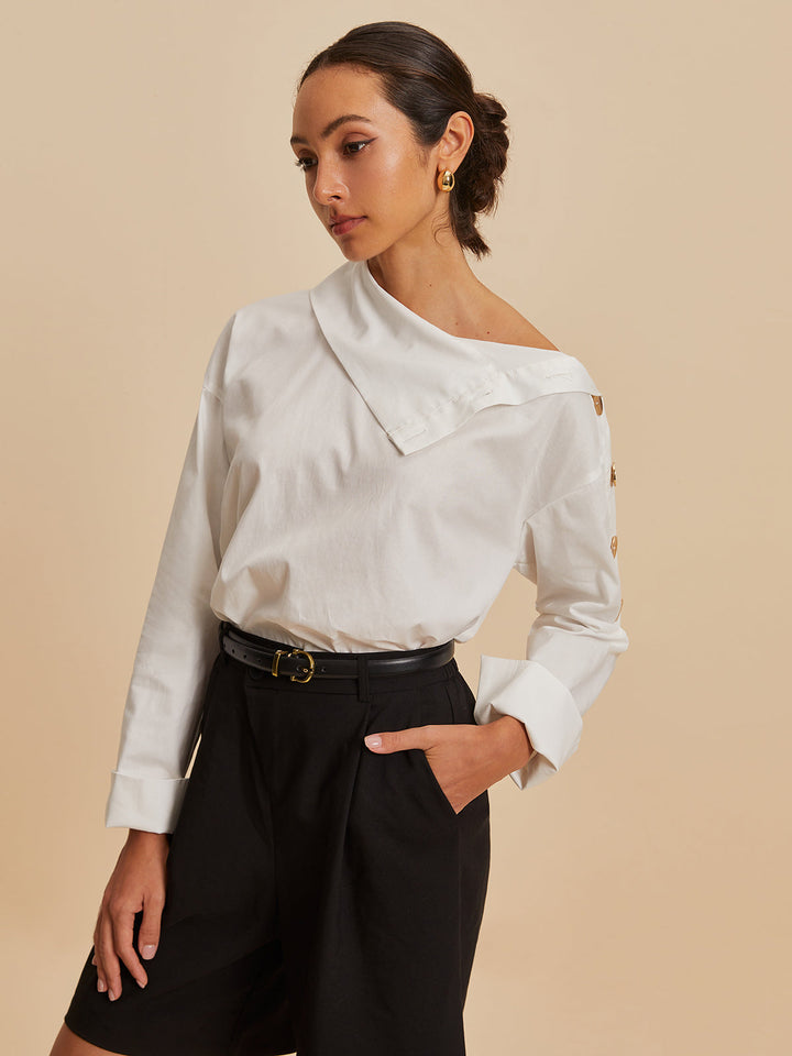 Chemise Boutonnée Métallique Coton Asymétrique