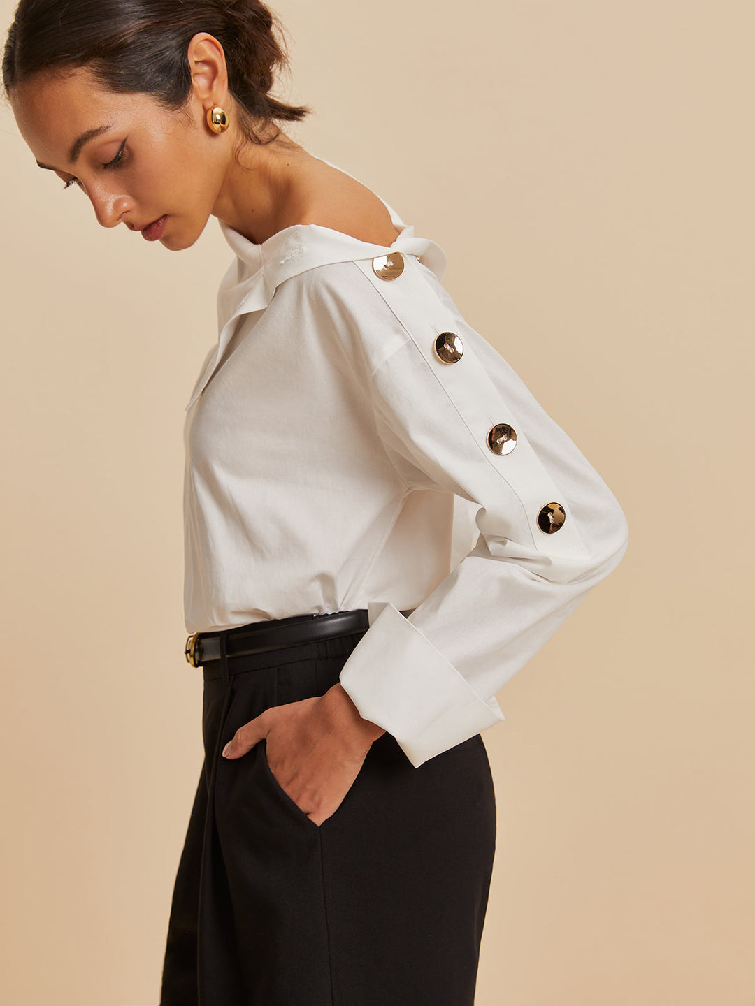 Chemise Boutonnée Métallique Coton Asymétrique