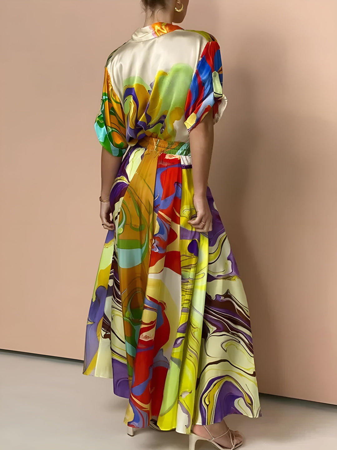 Ensemble Jupe Satin Imprimé à Cordon de Serrage