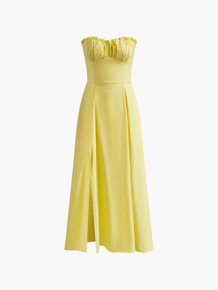 Robe mi-longue à volants et fente