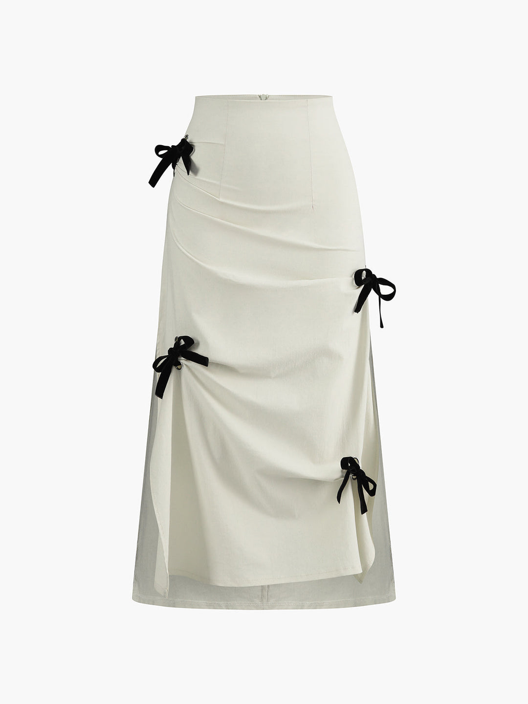 Jupe Midi fendue avec décor nœud en coton et lin
