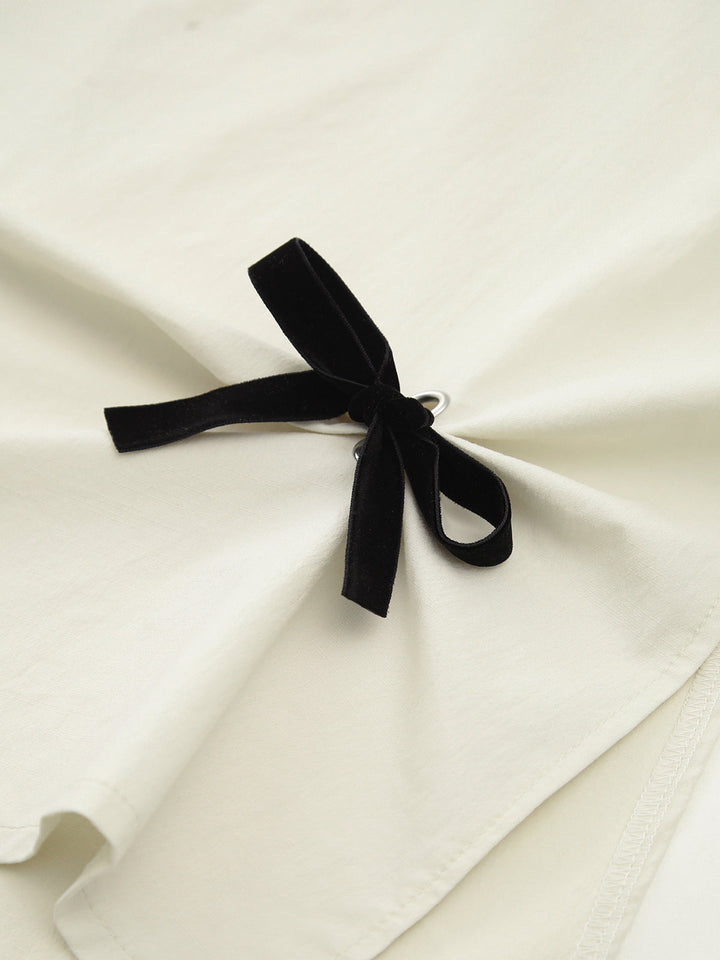 Jupe Midi fendue avec décor nœud en coton et lin