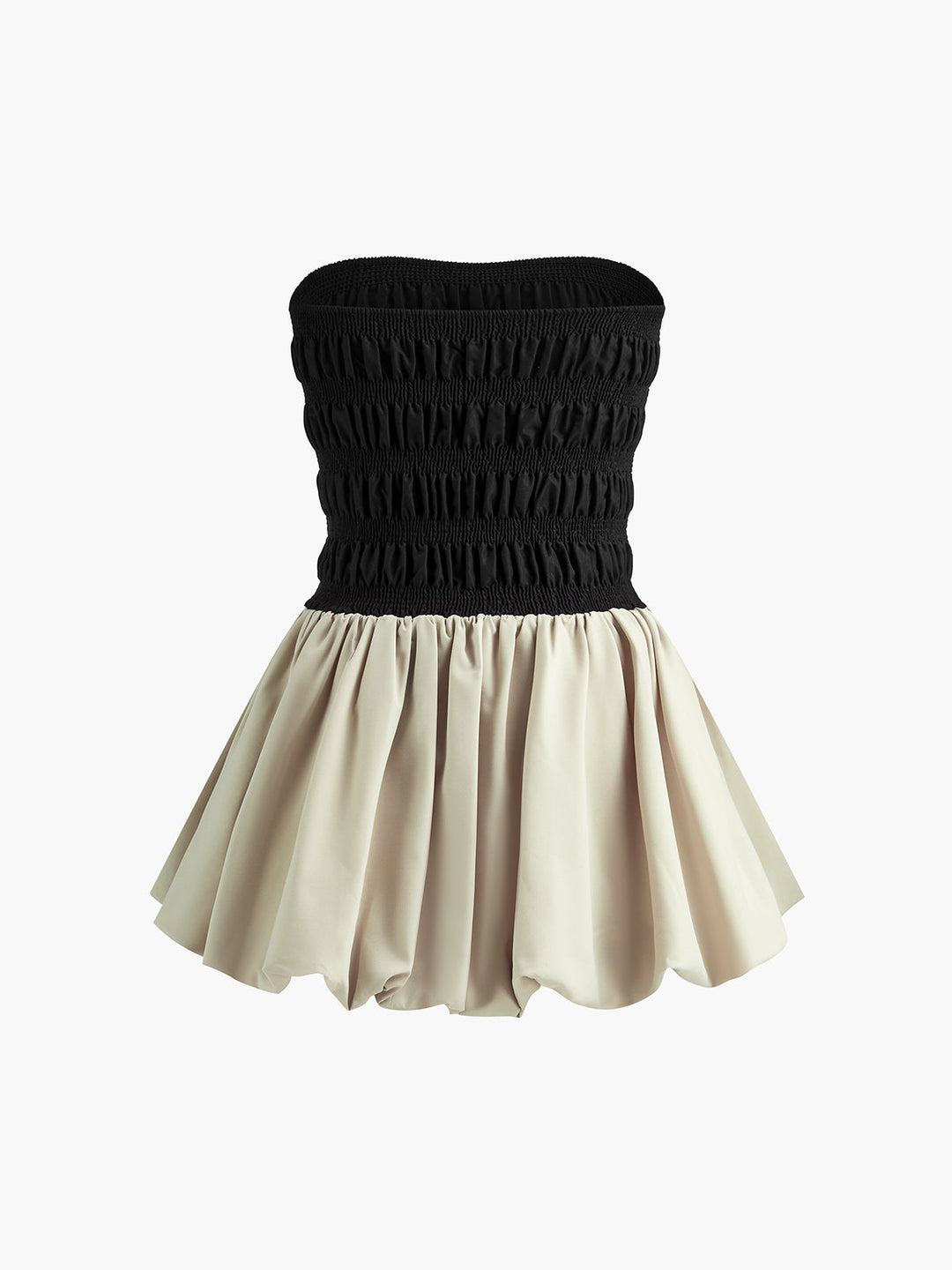 Robe Courte Plissée Sans Bretelles Contrastantes