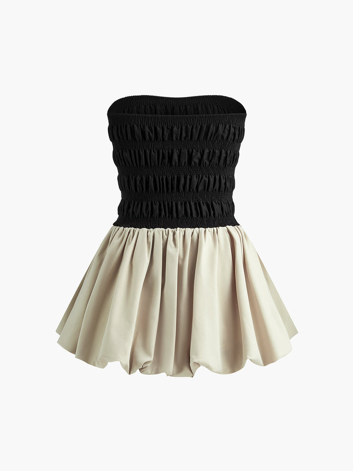Robe Courte Plissée Sans Bretelles Contrastantes