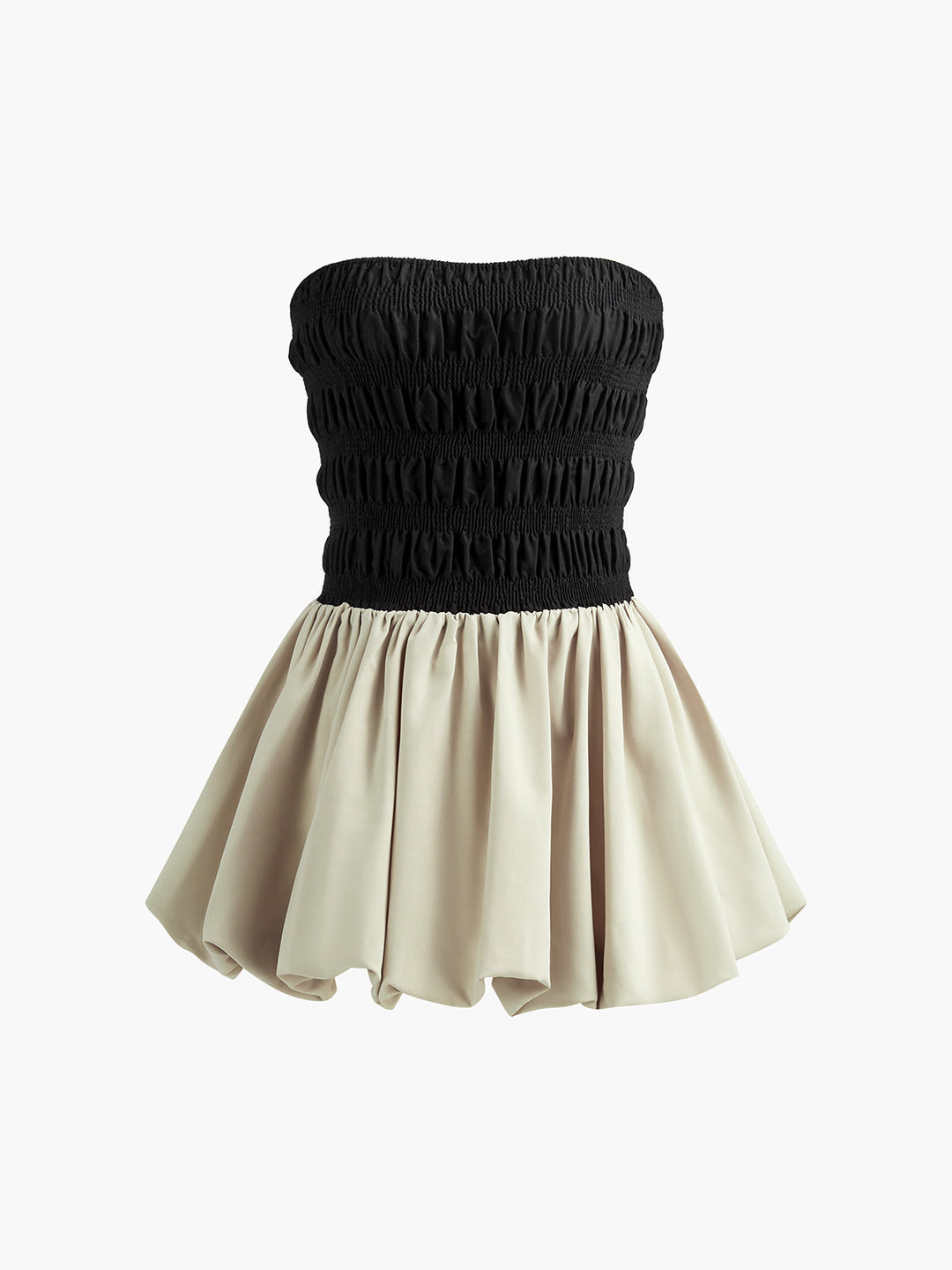 Robe Courte Plissée Sans Bretelles Contrastantes