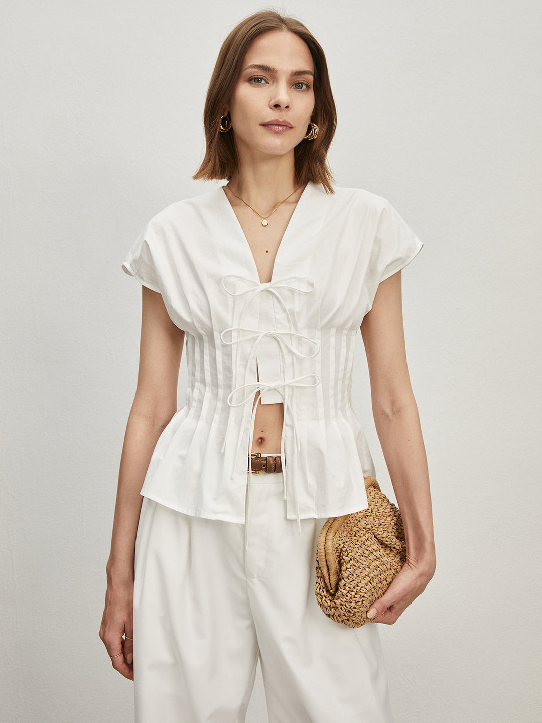 Blouse Boutonnée en Coton Plissé