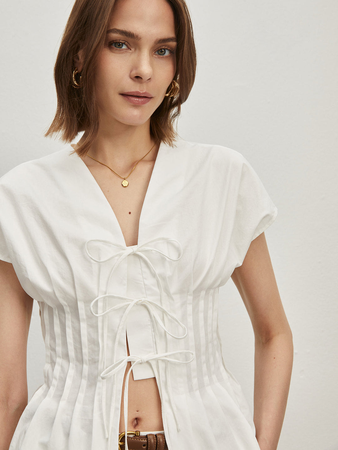 Blouse Boutonnée en Coton Plissé