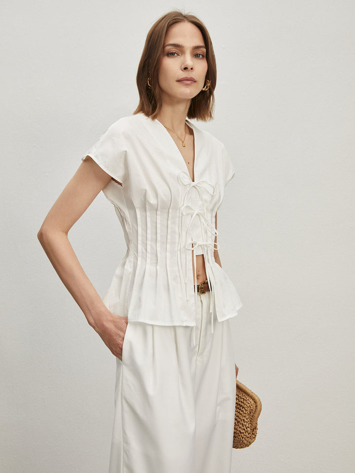 Blouse Boutonnée en Coton Plissé