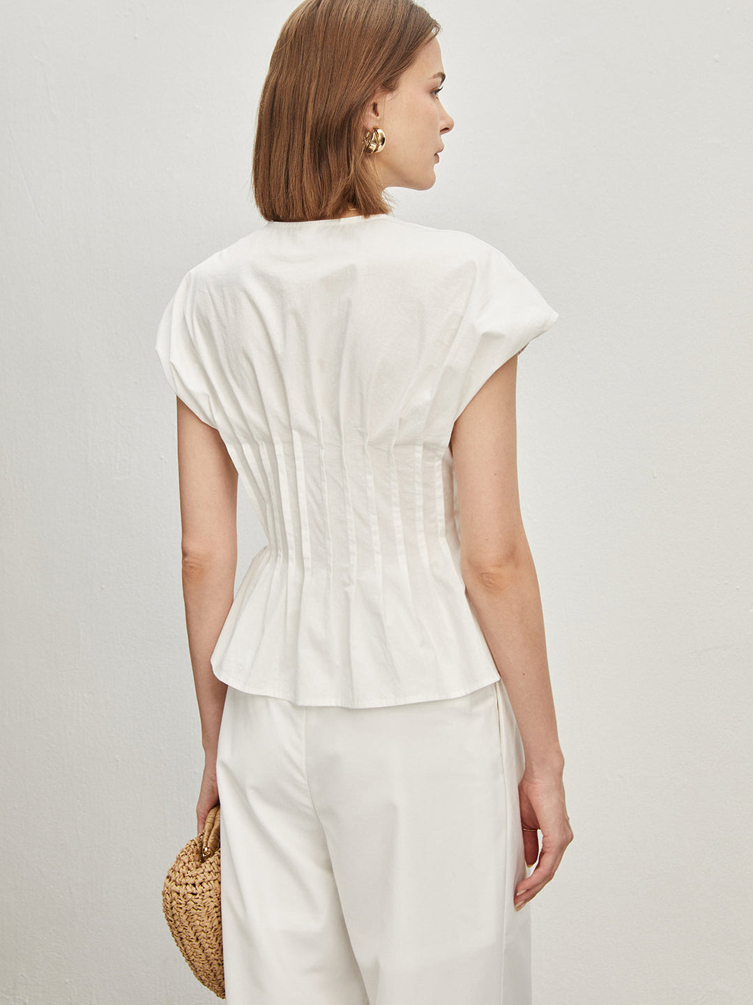 Blouse Boutonnée en Coton Plissé