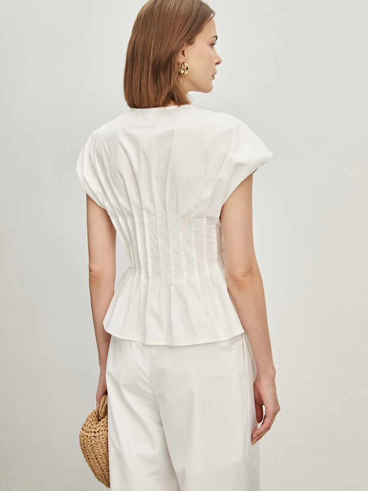 Blouse Boutonnée en Coton Plissé