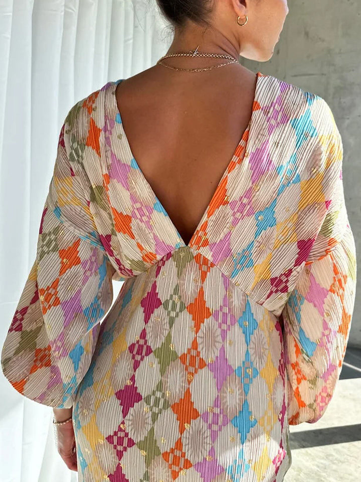 Robe Mi-longue Jacquard à Col en V