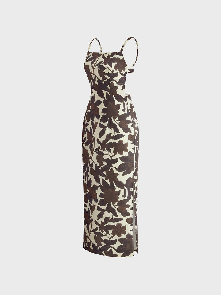 Robe à Dos Imprimée avec Fente et Fermeture Éclair