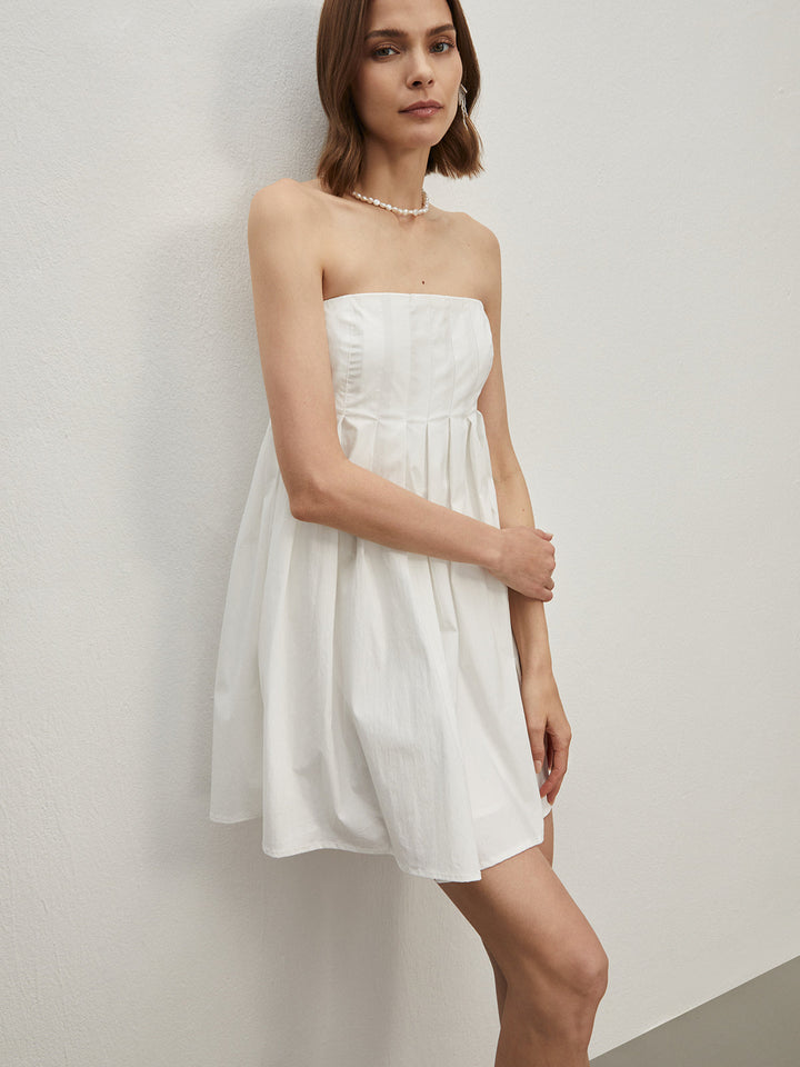 Robe Courte Sans Bretelles Plissée
