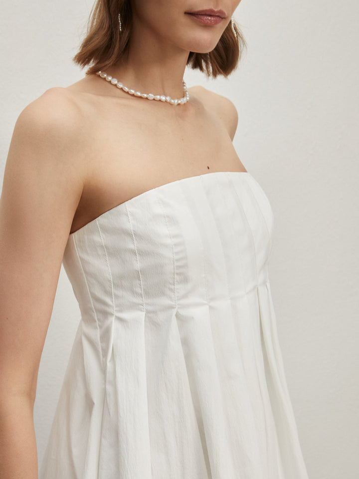Robe Courte Sans Bretelles Plissée