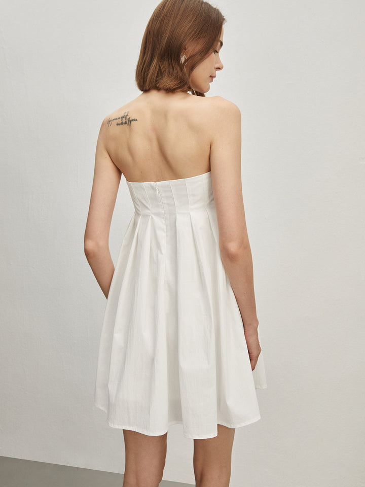 Robe Courte Sans Bretelles Plissée
