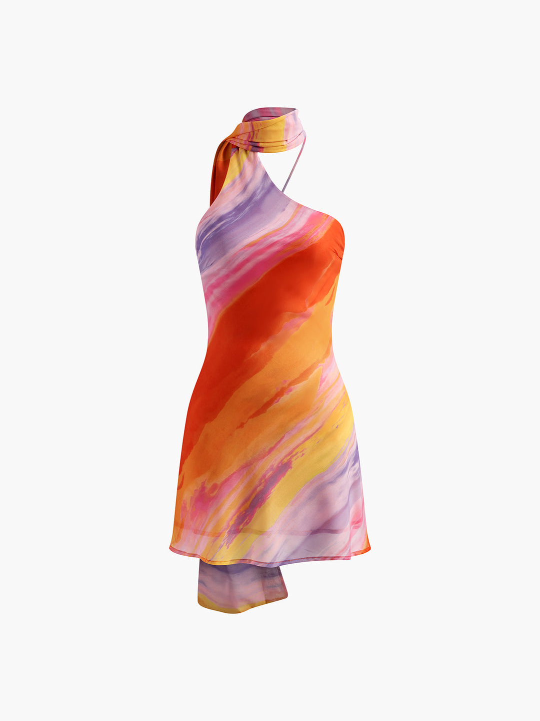 Robe Courte Tie Dye à Bretelles Nue dans le Dos avec Liens