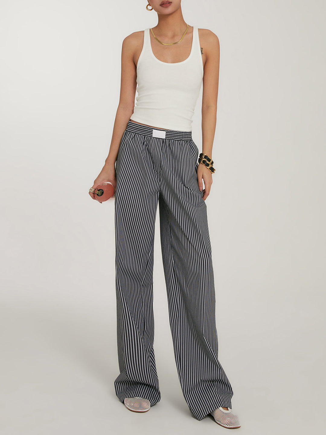 Pantalons décontractés à jambes larges rayées