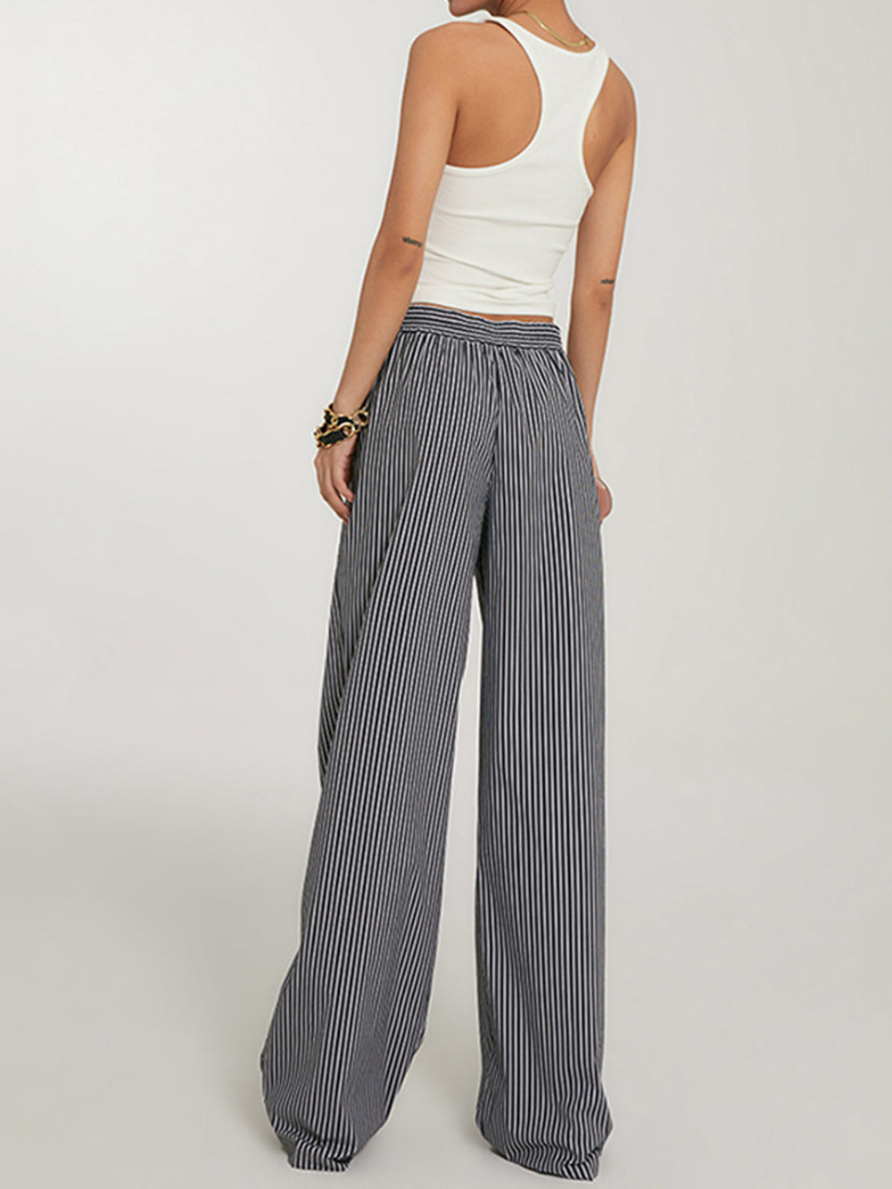 Pantalons décontractés à jambes larges rayées