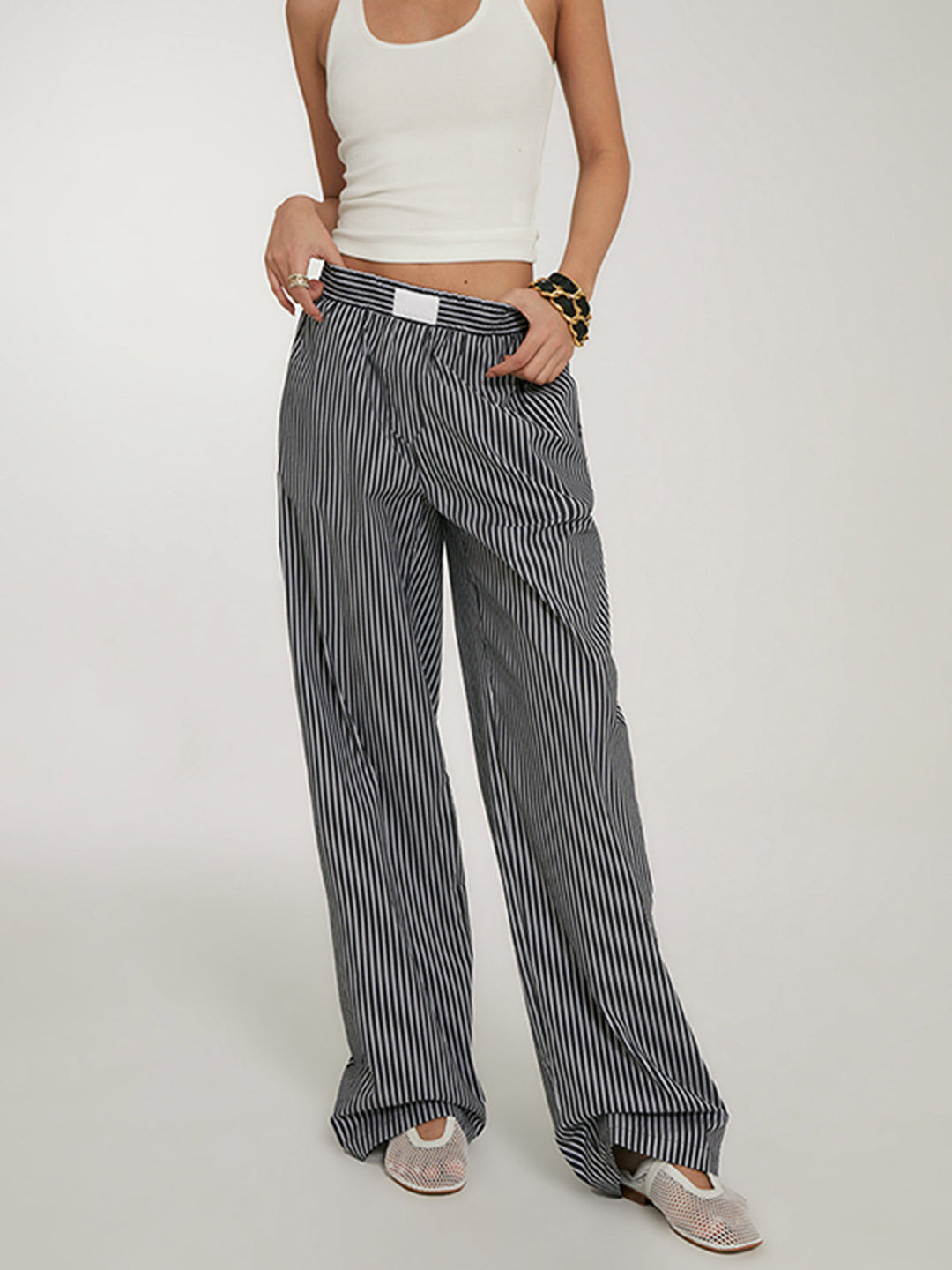 Pantalons décontractés à jambes larges rayées