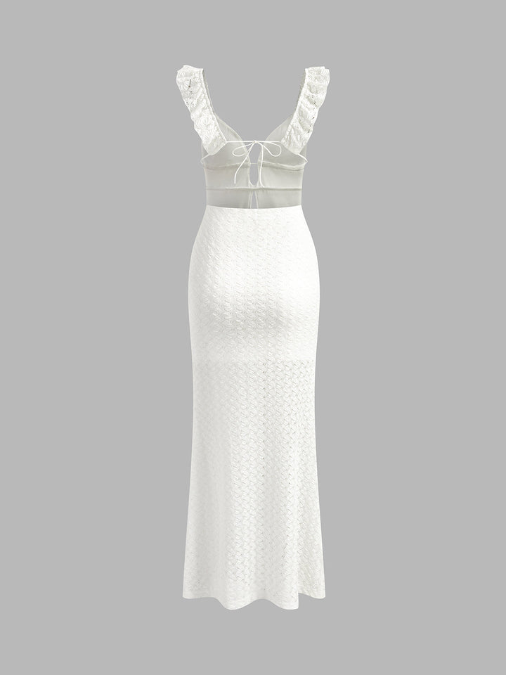 Robe longue Cami à col en perle semi-transparente
