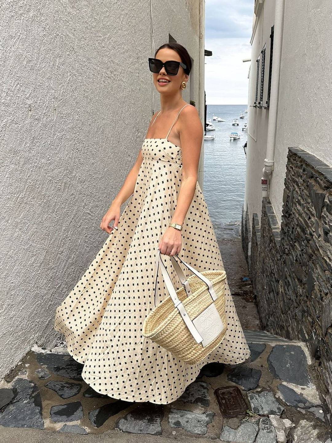 Robe Longue à Bretelles Spaghetti Imprimée