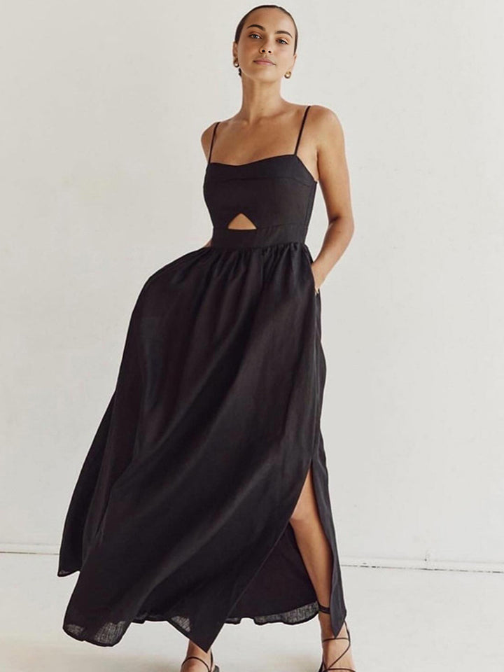 Robe Longue Coton Sans Manches à Poches Découpe