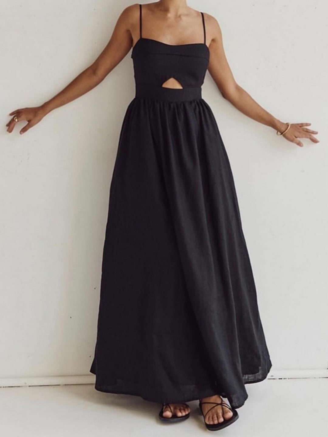 Robe Longue Coton Sans Manches à Poches Découpe