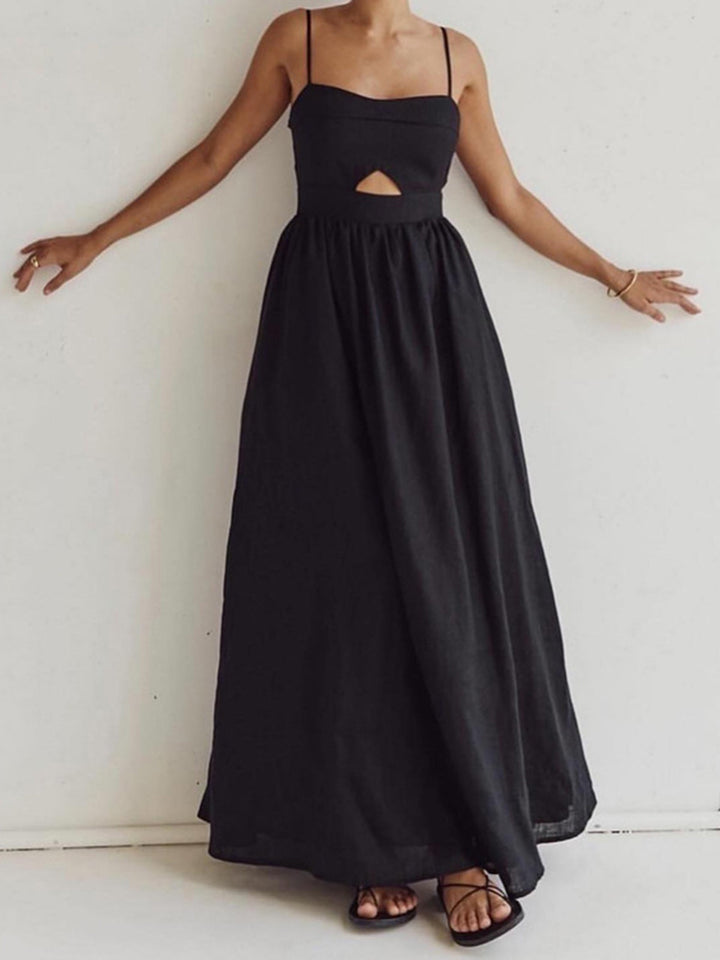 Robe Longue Coton Sans Manches à Poches Découpe