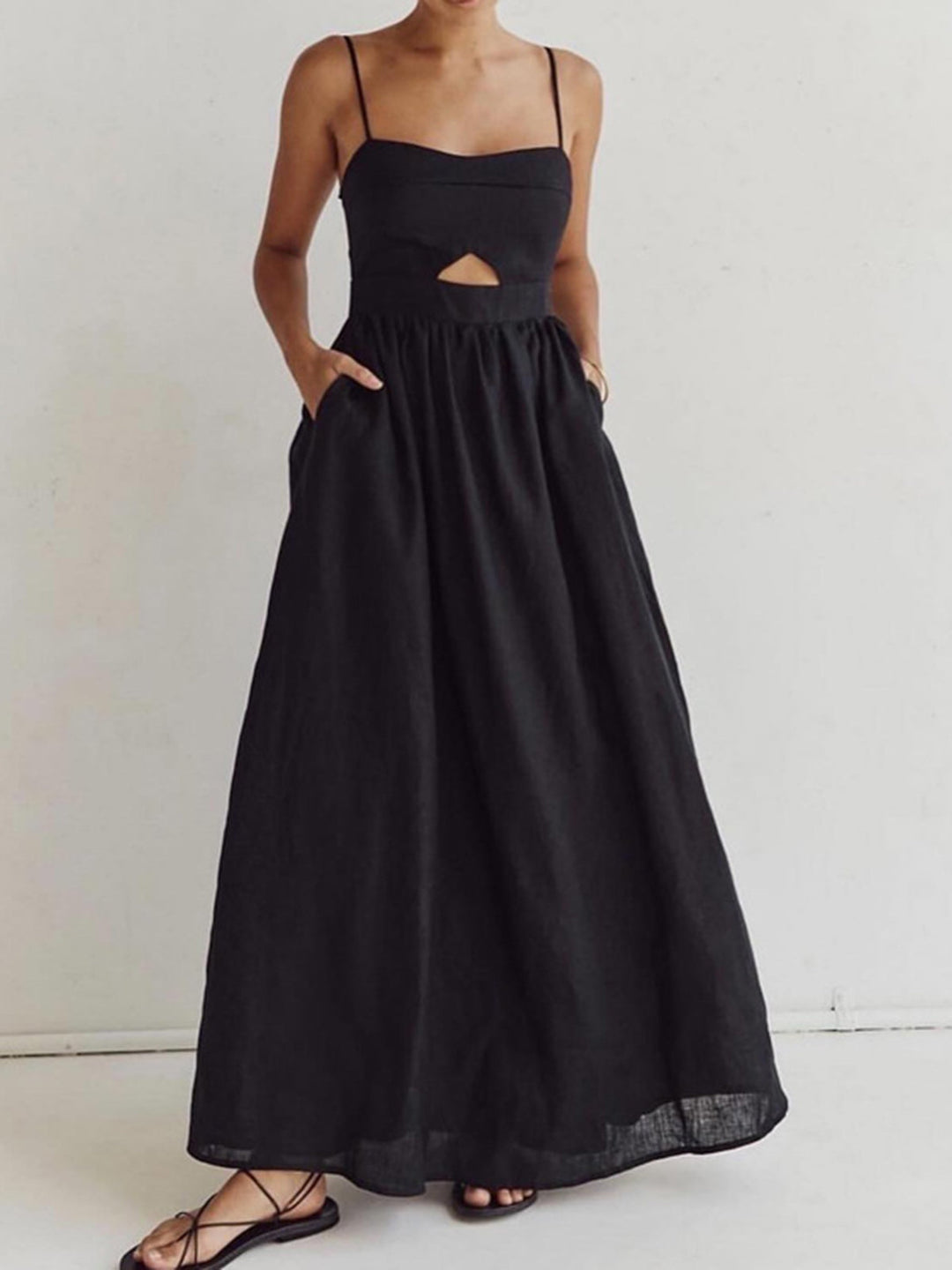 Robe Longue Coton Sans Manches à Poches Découpe
