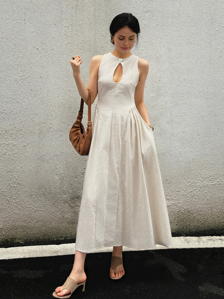 Robe Longue Plissée en Coton et Lin