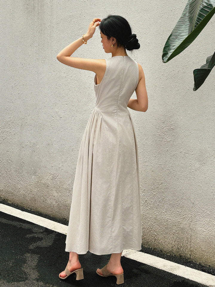 Robe Longue Plissée en Coton et Lin