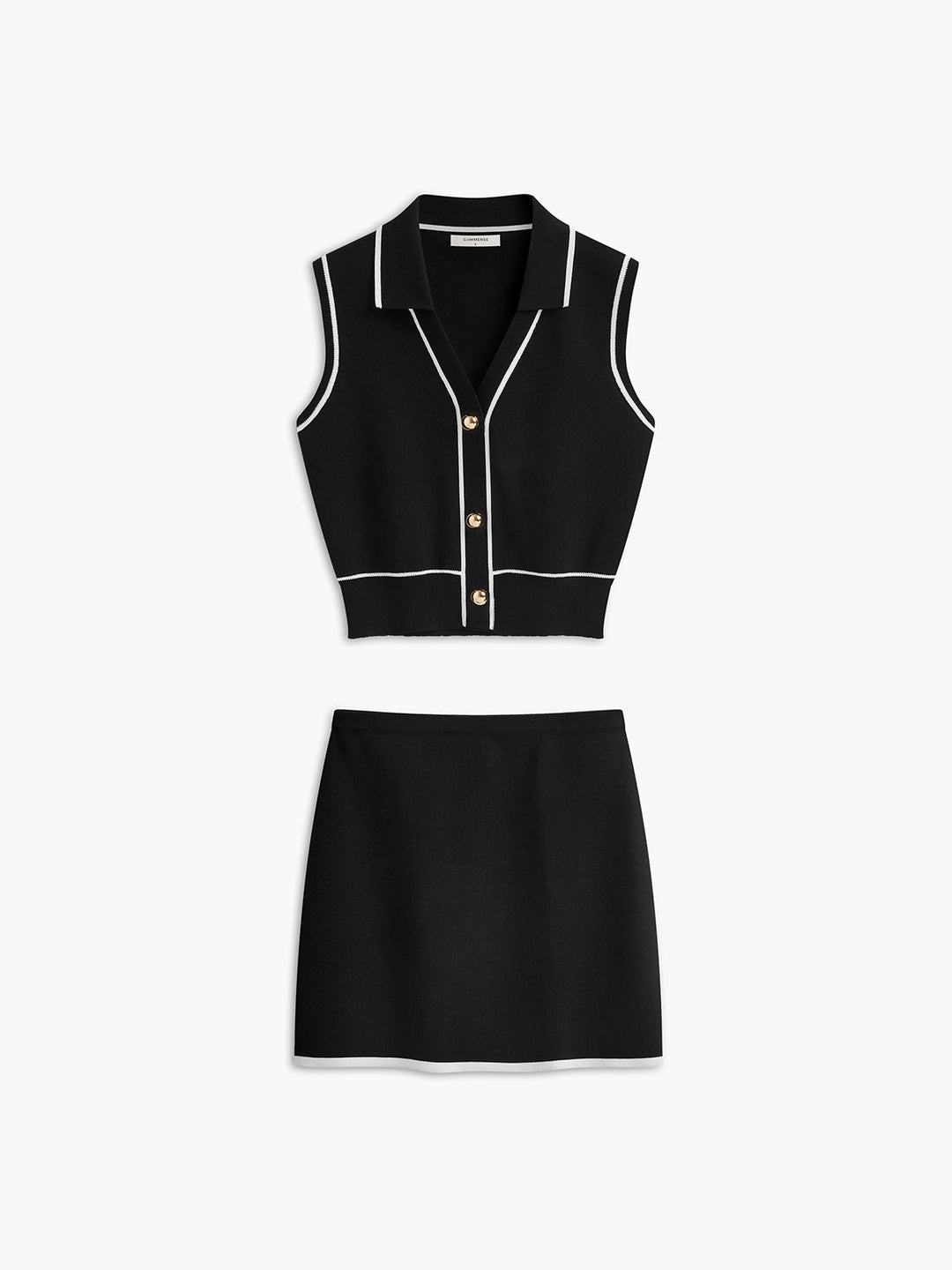 Ensemble Jupe Sans Manches à Boutonnage Contrasté