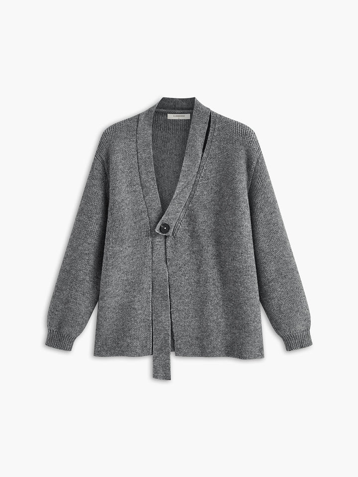 Cardigan Boutonné Col en V Rétro