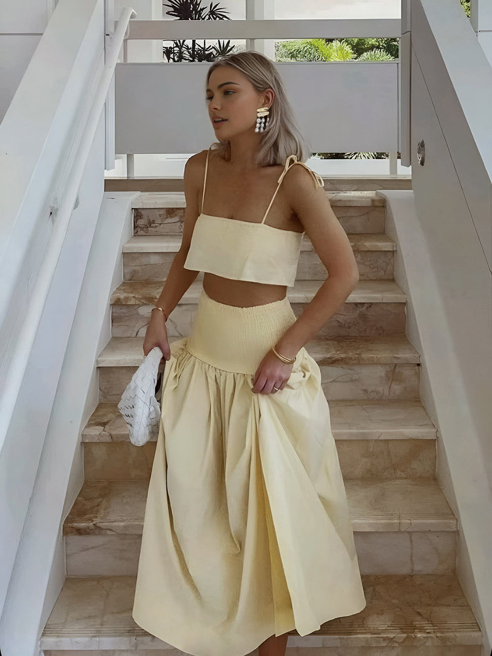 Ensemble jupe avec taille froncée et fente