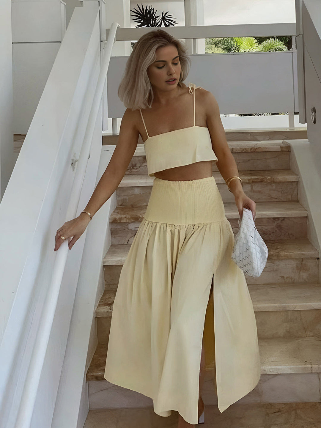 Ensemble jupe avec taille froncée et fente