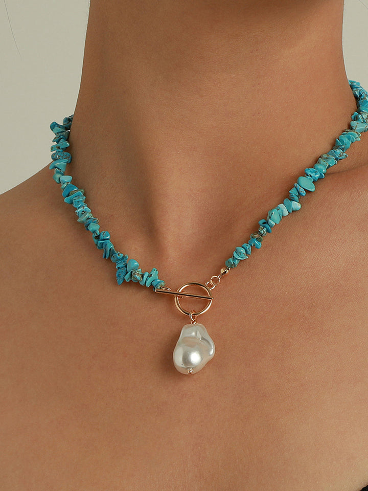 Collier Perle Irrégulière Turquoise Verte