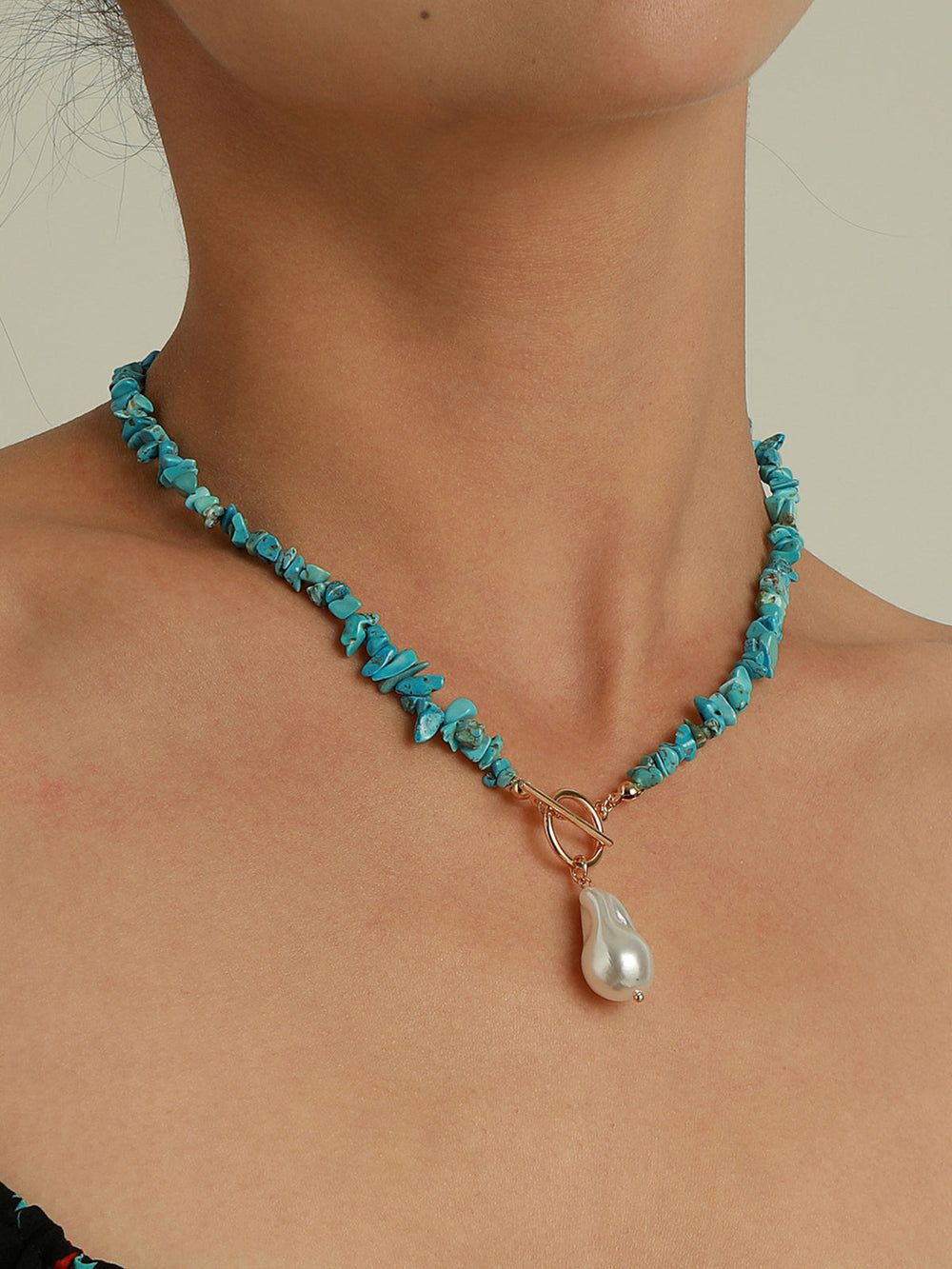 Collier Perle Irrégulière Turquoise Verte