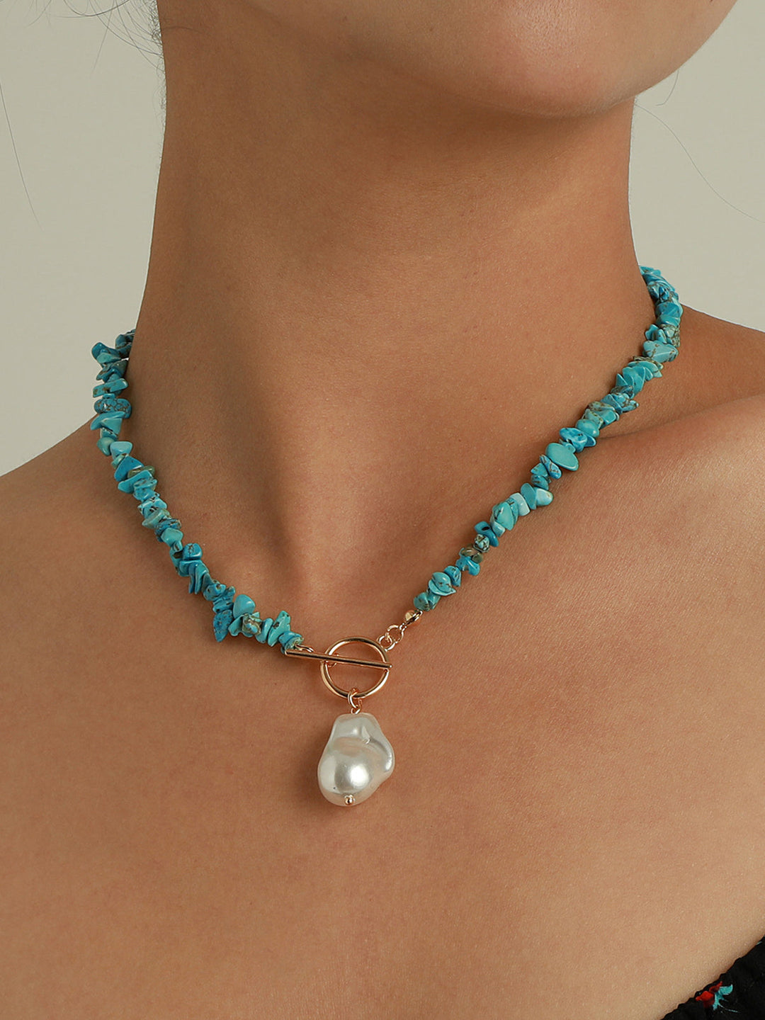 Collier Perle Irrégulière Turquoise Verte
