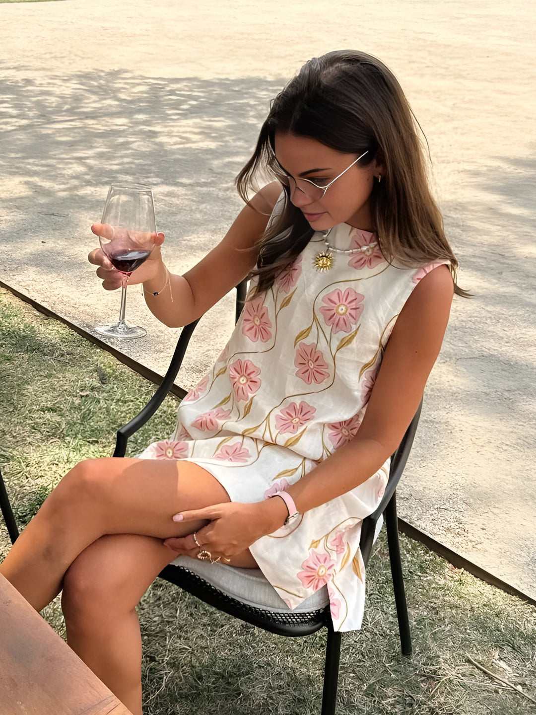 Robe Courte sans Manches Imprimé Romantique