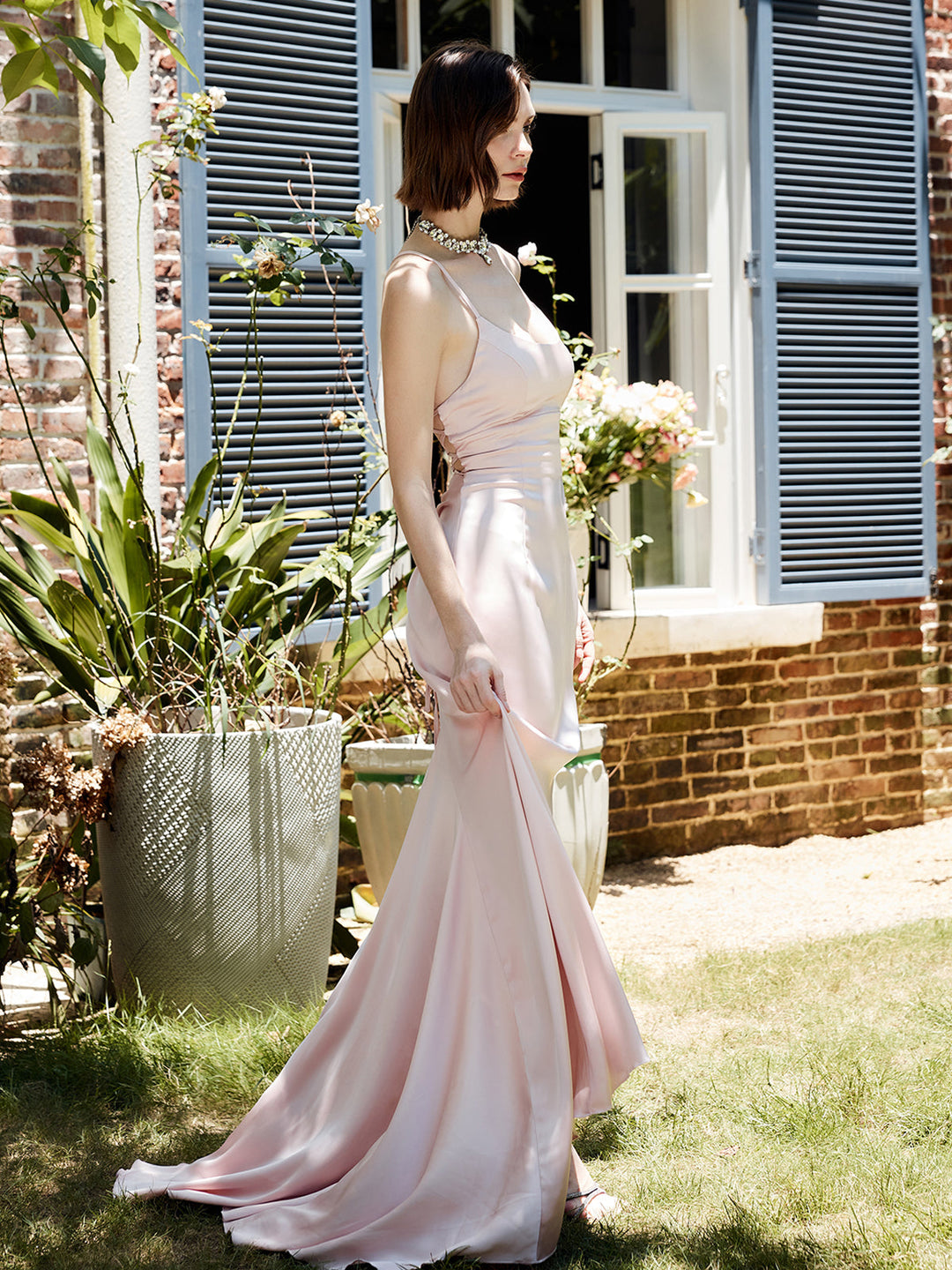 Robe Longue Dos Nu à Lacets et à Cordon de Serrage