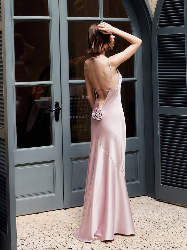 Robe Longue Dos Nu Plissée Rosette