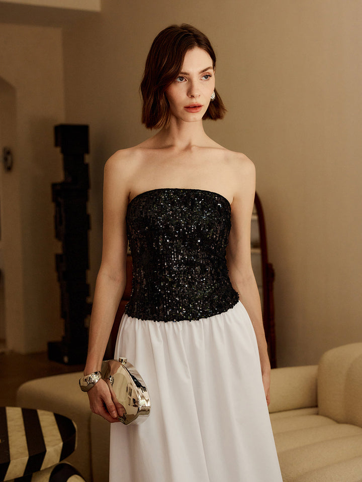 Robe Longue Bandeau Plissée à Sequins