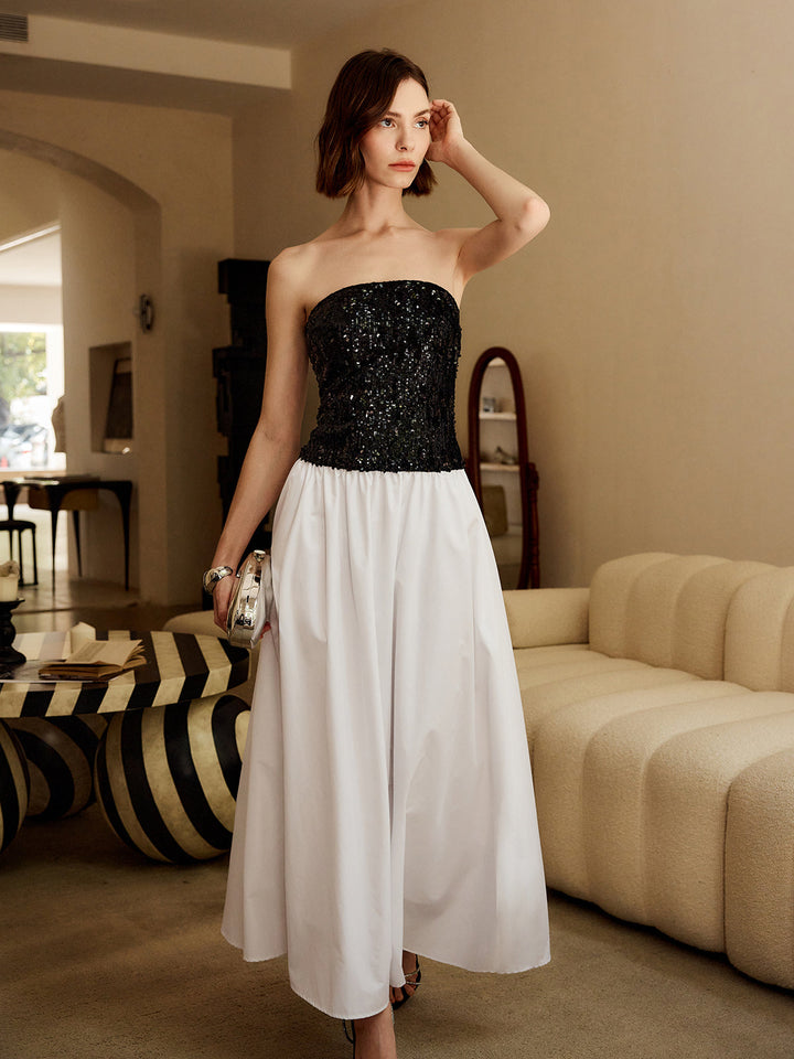Robe Longue Bandeau Plissée à Sequins