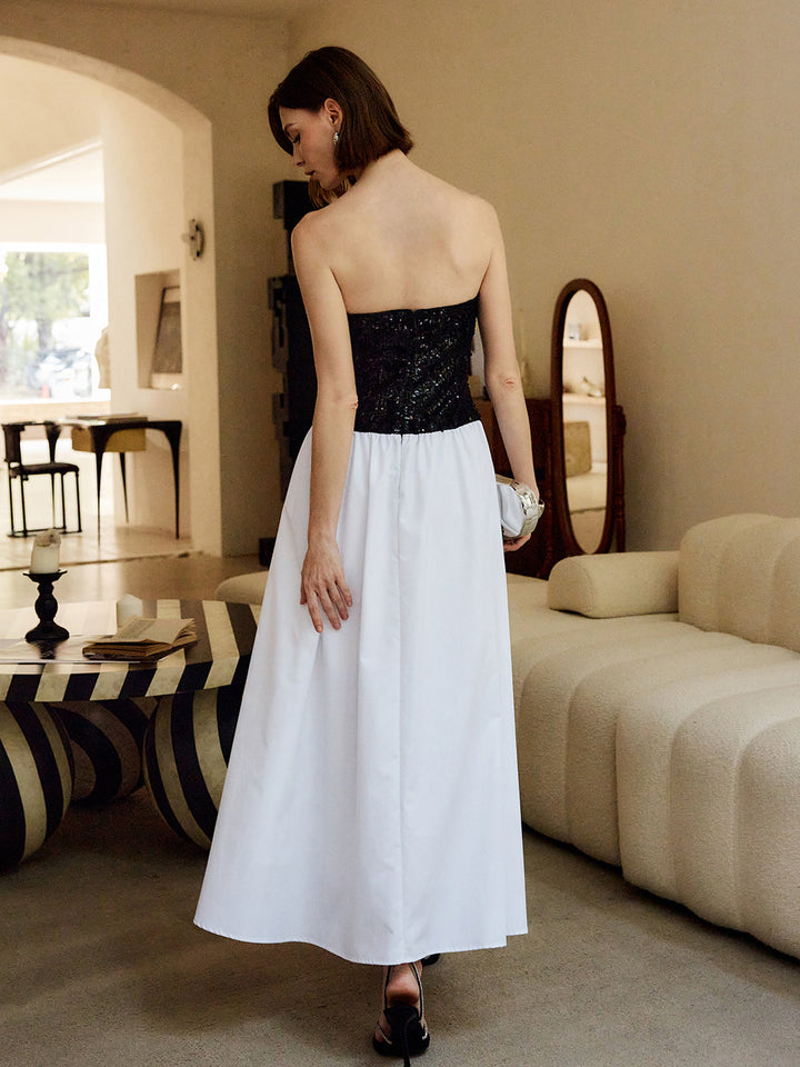 Robe Longue Bandeau Plissée à Sequins